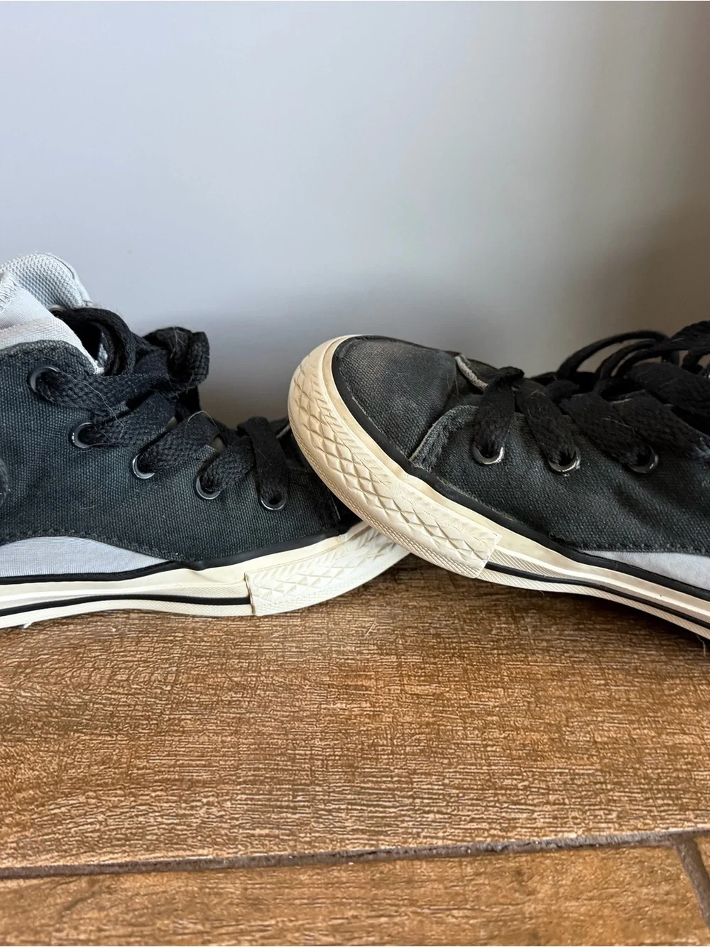 Converse Kids Black High-Top Canvas Sneakers with Gray Collar and Red Lace Tips